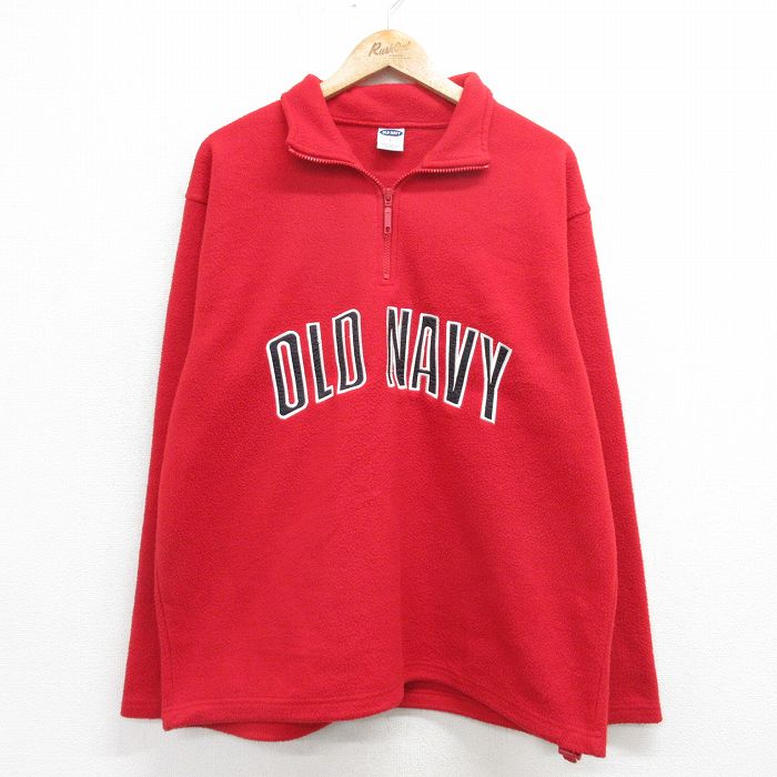 【中古】古着 オールドネイビー OLD NAVY 長袖 ハーフジップ フリースジャケット メンズ 00年代 00s ビッグロゴ 赤 レッド Lサイズ 中古 アウター | 秋冬 秋物 秋服 冬物 冬服 カジュアル メンズファッション ファッション おしゃれ カジュアルジャケット 2OF