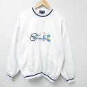 【中古】古着 長袖スウェット メンズ 90年代 90s リゾート 刺繍 クルーネック 丸首 USA製 アメリカ製 白 ホワイト XLサイズ 中古 スエット トレ...