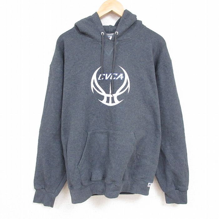 【中古】古着 ラッセル 長袖スウェットパーカー メンズ 00年代 00s バスケットボール 大きいサイズ 2L LL ビッグシルエット ゆったり ビッグサイズ オーバーサイズ 濃グレー 霜降り XLサイズ 中古 スエット トレーナー トップス | 春夏 春物 春服 秋冬 秋物 秋服 5OF(4)