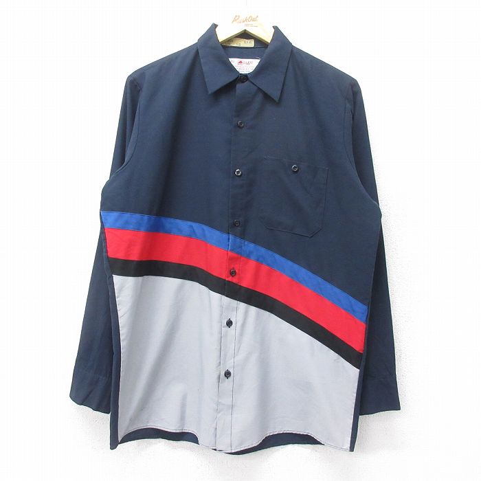 【中古】古着 レッドキャップ 長袖 ワークシャツ メンズ 90年代 90s USA製 アメリカ製 紺他 ネイビー Lサイズ 中古 トップス | 春夏 春物 春服 秋冬 秋物 秋服 カジュアルシャツ メンズファッション 長袖シャツ おしゃれ カジュアル