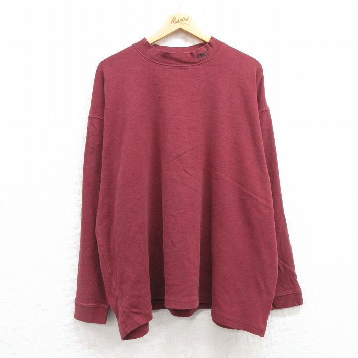 Rakuten - 【中古】古着 リーボック 長袖Tシャツ メンズ XLサイズ モックネック ワンポイントロゴ エンジ 霜降り ビッグシルエット アメカジ 大きいサイズ ストリート カジュアル 24nov16 5OF