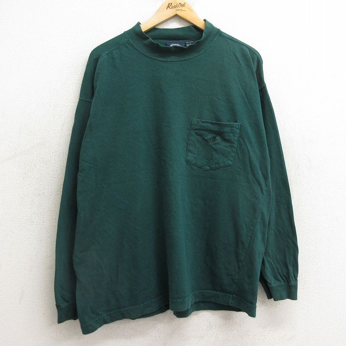 樂天商城 - 【中古】古着 ドッカーズ 長袖 ビンテージ ヴィンテージTシャツ メンズ 90年代 90s ワンポイントロゴ 胸ポケット付き コットン モックネック ハイネック 緑 グリーン 【spe】 XLサイズ 中古 | 春夏 春物 春服 秋冬 秋物 秋服 メンズファッション ロンT カットソー