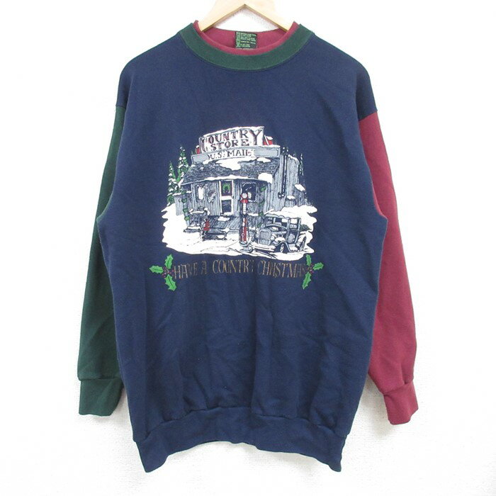 【中古】古着 長袖スウェット メンズ 90年代 90s クリスマス マルチカラー クルーネック 丸首 USA製 アメリカ製 紺他 ネイビー 【spe】 Lサイズ 中古 スエット トレーナー トップス | 春夏 春物 春服 秋冬 秋物 秋服 メンズファッション カジュアル おしゃれ ファ(4)