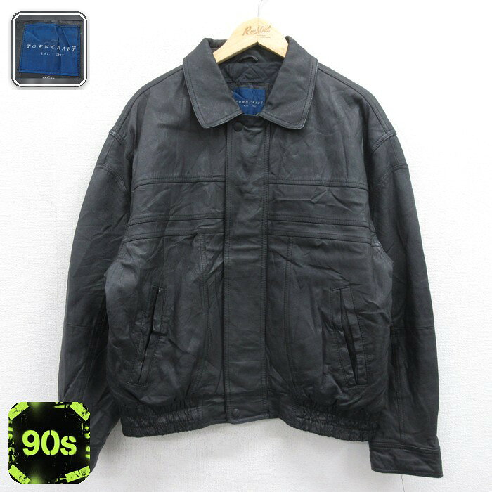 【中古】古着 タウンクラフト 90s レザージャケット キルティング メンズ XLサイズ ブラック ビジネス アメカジ ストリート カジュアル きれいめ ヴィンテージ レトロ オールド
