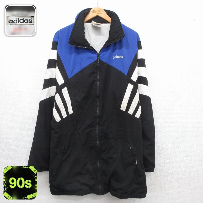【中古】古着 90s アディダス 長袖ジャケット メンズ XLサイズ ブラック ワンポイントロゴ スポーティー アメカジ ストリート カジュアル きれいめ ヴィンテージ レトロ オールド