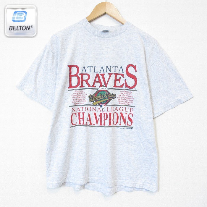 【中古】古着 90s メジャーリーグ 半袖Tシャツ メンズ グレー L アトランタブレーブス ヴィンテージ MLB ビッグプリント スポーツ アメカジ ストリート カジュアル 26aug27