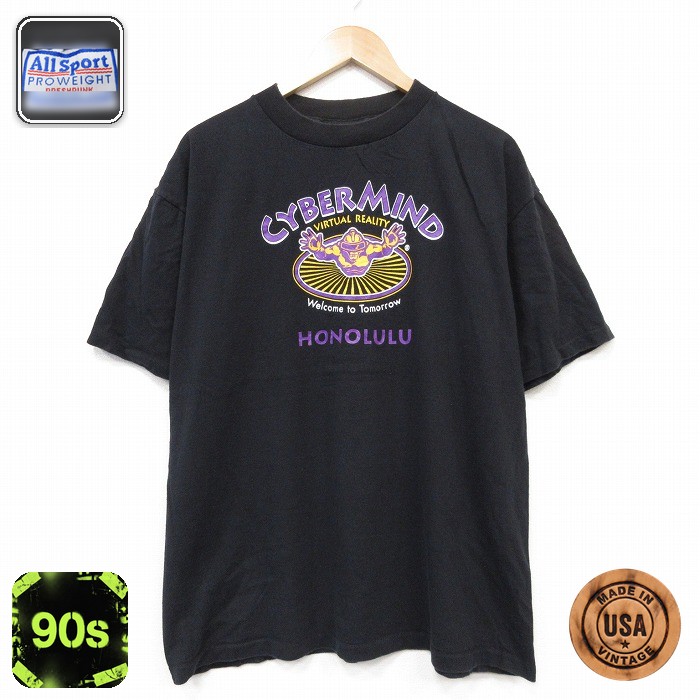 【中古】古着 All Sport 90s 半袖Tシャツ メンズ XLサイズ ホノルル ブラック アメカジ ストリート カジュアル きれいめ ヴィンテージ レトロ オールド