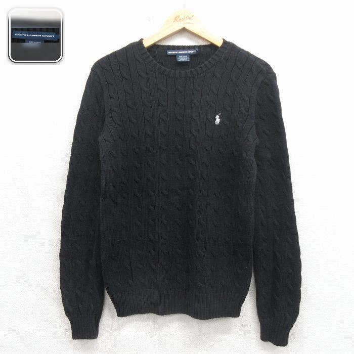 【中古】古着 ラルフローレン 長袖セーター メンズ ブラック ワンポイント Sサイズ Ralph Lauren ニット 大人カジュアル アメカジ ストリート きれいめ ヴィンテージ 2OF
