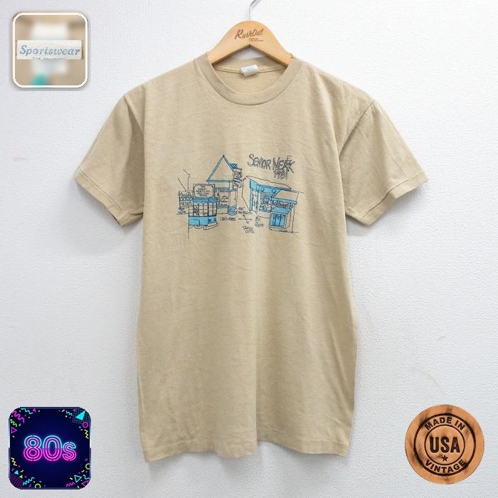 【中古】古着 80s 半袖Tシャツ SENIOR WEEK メンズ Mサイズ ベージュ ヴィンテージ アメカジ ストリート カジュアル きれいめ レトロ オールド 2OF rushout-10748984 古着屋RushOut パッケージ画像