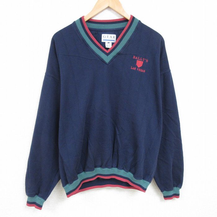 樂天商城 - 【中古】古着 長袖スウェット メンズ 90年代 90s ラスベガス 大きいサイズ 2L LL ビッグシルエット ゆったり ビッグサイズ オーバーサイズ Vネック 紺 ネイビー XLサイズ 中古 スエット トレーナー トップス | 春夏 春物 春服 秋冬 秋物 秋服 メンズファッション