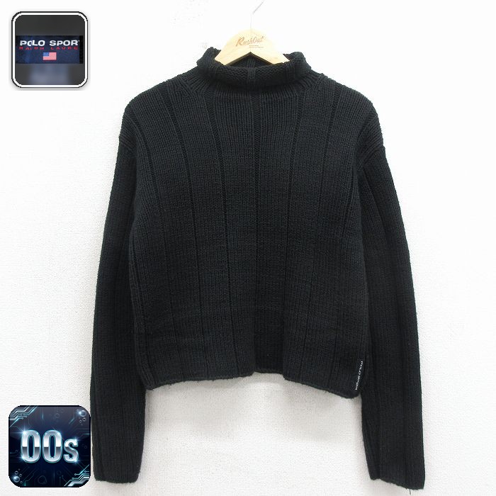 【中古】古着 ラルフローレン 00s 長袖セーター タートルネック メンズ Mサイズ ブラック ニット きれいめ アメカジ ストリート カジュアル ヴィンテージ レトロ オールド 2OF