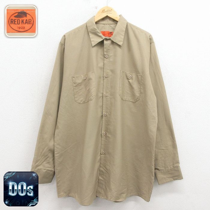 【中古】古着 レッドキャップ 00s 長袖ワークシャツ メンズ XLサイズ ベージュ ロング丈 大きいサイズ アメカジ ストリート カジュアル きれいめ ヴィンテージ 26mar18