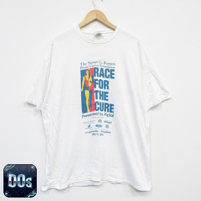 【中古】古着 00s ヴィンテージ 半袖Tシャツ メンズ レース ホワイト XLサイズ クルーネック 00年代 ストリート アメカジ カジュアル きれいめ レトロ オールド