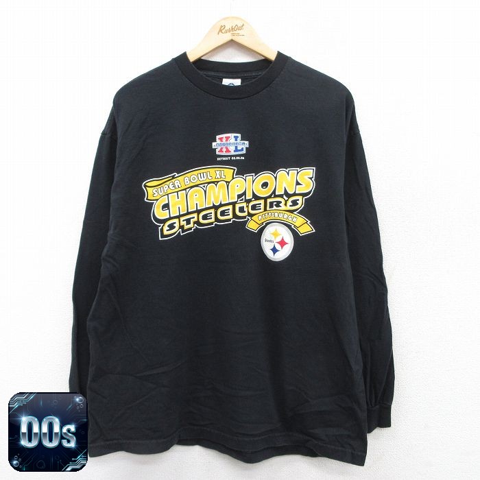 【中古】古着 NFL ピッツバーグスティーラーズ 00s 長袖Tシャツ メンズ ブラック XLサイズ アメフト ストリート アメカジ カジュアル きれいめ ヴィンテージ レトロ オールド