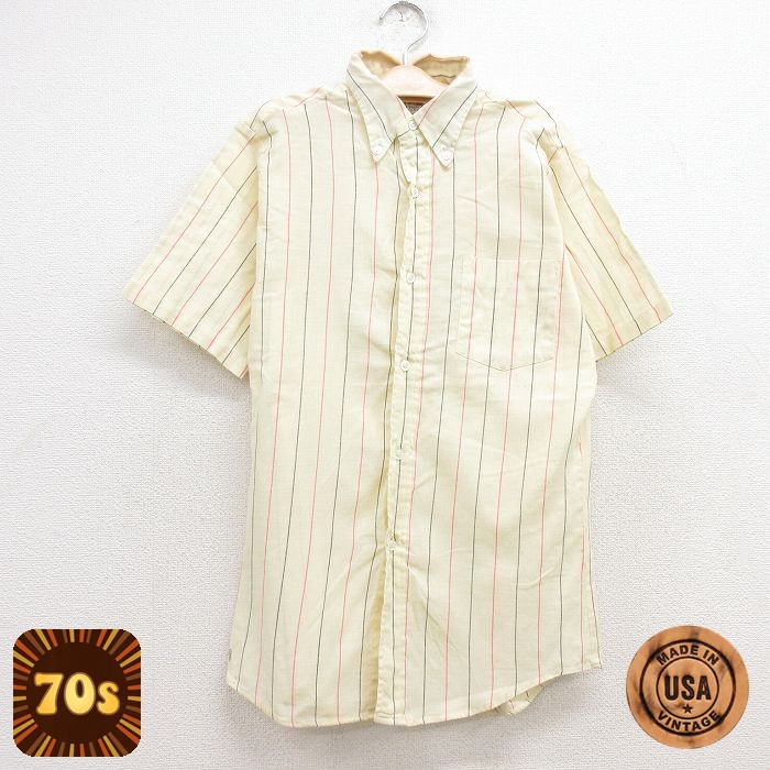【中古】古着 マックレガー 70s 半袖シャツ キッズ ボーイズ 子供服 USA製 イエロー ストライプ アメカジ ストリート カジュアル きれいめ ヴィンテージ レトロ 24aug05