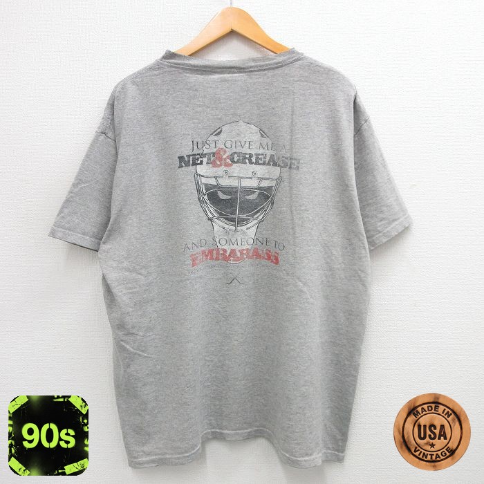 【中古】古着 90s 半袖Tシャツ メンズ グレー XLサイズ ヘルメット ビッグプリント...