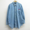 【中古】古着 長袖シャツ メンズ 90年代 90s プラネットハリウッド 大きいサイズ 2L LL ビッグシルエット ゆったり ビッグサイズ オーバーサイズ ロング丈 コットン ボタンダウン 紺 ネイビー デニム XLサイズ 中古 トップス | 春夏 春物 春服 秋冬 秋物 秋服 カ(4)