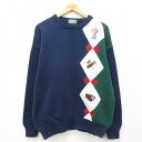 【中古】古着 長袖 セーター メンズ 90年代 90s ゴルフ 刺繍 コットン クルーネック 丸首 紺他 ネイビー Lサイズ 中古 ニット トップス | 春夏 ...