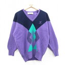 【中古】古着 長袖 セーター メンズ 90年代 90s Lyle&Scott ラムウール Vネック スコットランド製 紫 パープル Lサイズ 中古 ニット トッ...