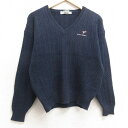 【中古】古着 IZOD 長袖 ケーブル セーター レディース 90年代 90s DESERT SPRINGS コットン Vネック 紺 ネイビー 中古 ニット ト...
