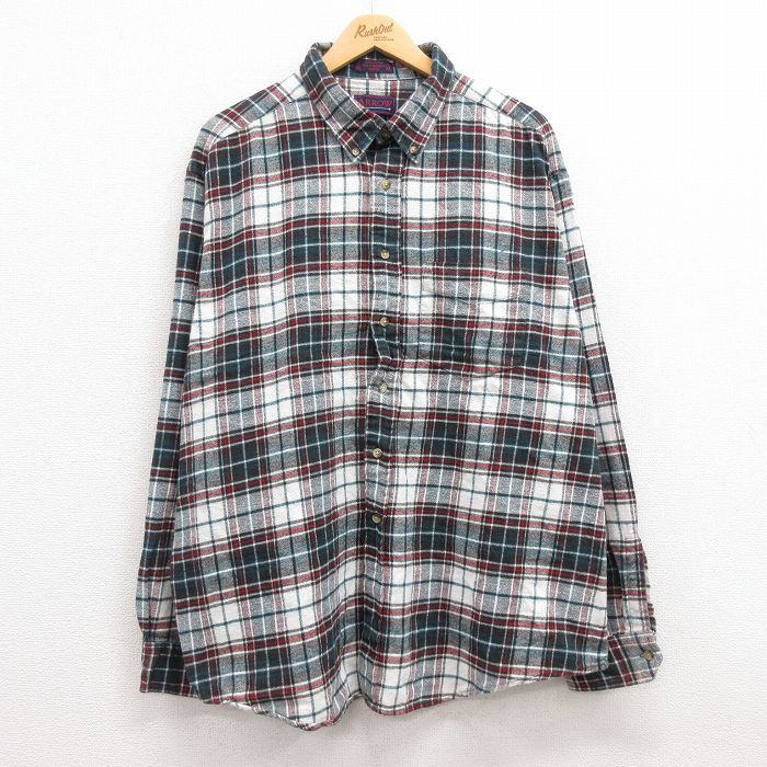 【中古】古着 アロー 長袖 フランネルシャツ メンズ 90年代 90s 大きいサイズ 2L LL ビッグシルエット ゆったり ビッグサイズ オーバーサイズ コットン ボタンダウン 白他 ホワイト チェック XLサイズ 中古 トップス | 秋冬 秋物 秋服 冬物 冬服 カジュアルシャツ