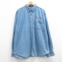 【中古】古着 長袖シャツ メンズ 00年代 00s マルディグラ 大きいサイズ 2L LL ビッグシルエット ゆったり ビッグサイズ オーバーサイズ ロング丈 コットン ボタンダウン 紺 ネイビー デニム XLサイズ 中古 トップス | 春夏 春物 春服 秋冬 秋物 秋服 カジュアル 5OF