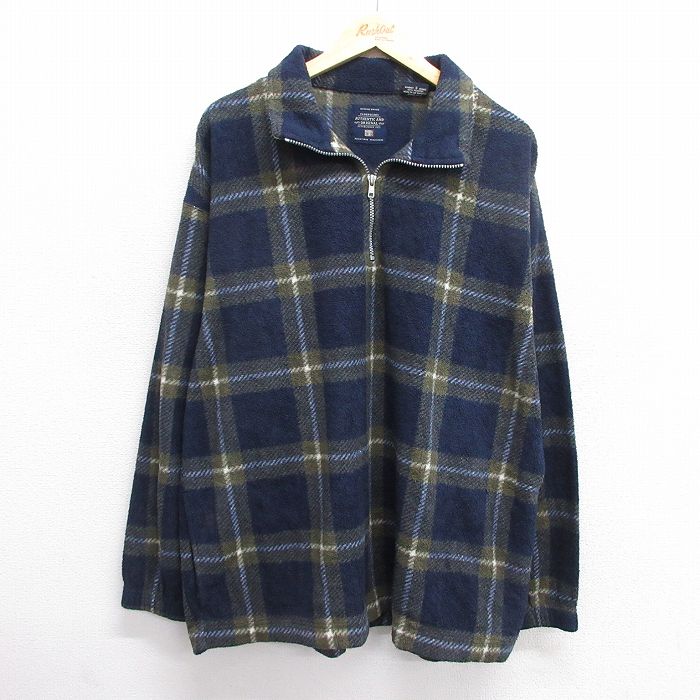 【中古】古着 FADED GLORY 長袖 ハーフジップ フリースジャケット メンズ 00年代 00s 濃紺他 ネイビー チェック XLサイズ 中古 アウター | 秋冬 秋物 秋服 冬物 冬服 カジュアル メンズファッション ファッション おしゃれ カジュアルジャケット