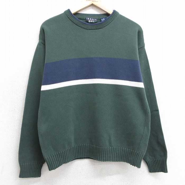 樂天商城 - 【中古】古着 長袖 セーター メンズ 90年代 90s コットン クルーネック 丸首 緑他 グリーン Mサイズ 中古 ニット トップス | 春夏 春物 春服 秋冬 秋物 秋服 メンズファッション カジュアル おしゃれ ファッション