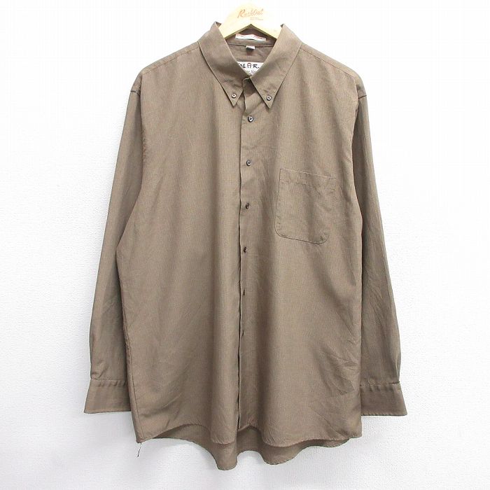 乐天商城 - 【中古】古着 長袖シャツ メンズ XLサイズ ボタンダウン ベージュ チェック柄 アメカジ ストリート カジュアル 羽織り きれいめ ヴィンテージ レトロ オールド 25jan22