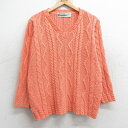 【中古】古着 長袖 ケーブル セーター レディース 90年代 90s Vネック アイルランド製 オレンジ 【spe】 中古 ニット トップス | 春夏 春物 春...