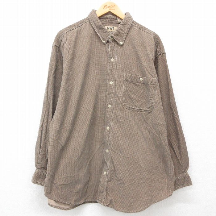 樂天商城 - 【中古】古着 長袖シャツ メンズ コーデュロイ 大きいサイズ 2L LL ビッグシルエット ゆったり ビッグサイズ オーバーサイズ ロング丈 コットン ボタンダウン 茶他 ブラウン XLサイズ 中古 トップス | 春夏 春物 春服 秋冬 秋物 秋服 カジュアルシャツ メンズファ