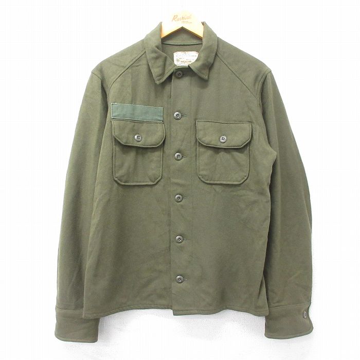 【中古】古着 長袖 ビンテージ ヴィンテージ ミリタリーシャツ メンズ 70年代 70s ウール USA製 アメリカ製 濃緑 グリーン 【spe】 Mサイズ 中古 トップス | 春夏 春物 春服 秋冬 秋物 秋服 カジュアルシャツ メンズファッション 長袖シャツ おしゃれ カジュアル