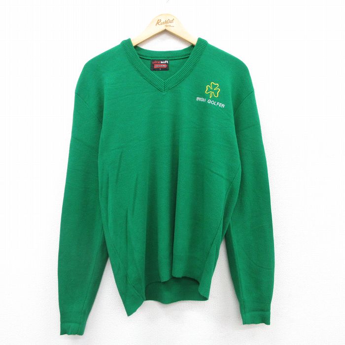 【中古】古着 長袖 セーター メンズ 90年代 90s IRISH GOLFER アクリル Vネック 緑 グリーン Lサイズ 中古 ニット トップス | 春夏 春物 春服 秋冬 秋物 秋服 メンズファッション カジュアル おしゃれ ファッション 5OF