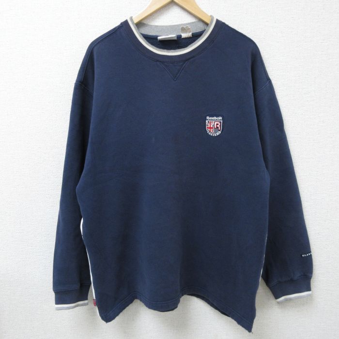 乐天商城 - 【中古】古着 リーボック REEBOK 長袖スウェット メンズ 00年代 00s ワンポイントロゴ 大きいサイズ 2L LL ビッグシルエット ゆったり ビッグサイズ オーバーサイズ クルーネック 丸首 紺 ネイビー XLサイズ 中古 スエット トレーナー トップス | 春夏 春物 春服