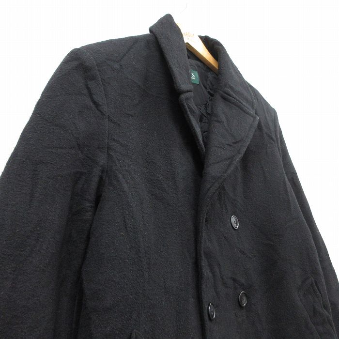 【中古】古着 ラルフローレン Ralph Lauren 長袖 ブランド ウール ピーコート Pコート メンズ ロング丈 黒 ブラック 内側キルティング Lサイズ 中古 アウター | 秋冬 秋物 秋服 冬物 冬服 カジュアル メンズファッション ファッション おしゃれ カジュアルジャケ