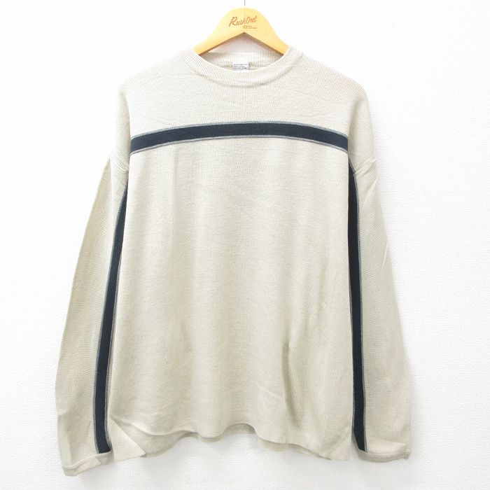 【中古】古着 エアロポステール AEROPOSTALE 長袖 セーター メンズ 00年代 00s 大きいサイズ 2L LL ビッグシルエット ゆったり ビッグサイズ オーバーサイズ アクリル クルーネック 丸首 薄グレー XLサイズ 中古 ニット トップス | 春夏 春物 春服 秋冬 秋物 秋服 5OF