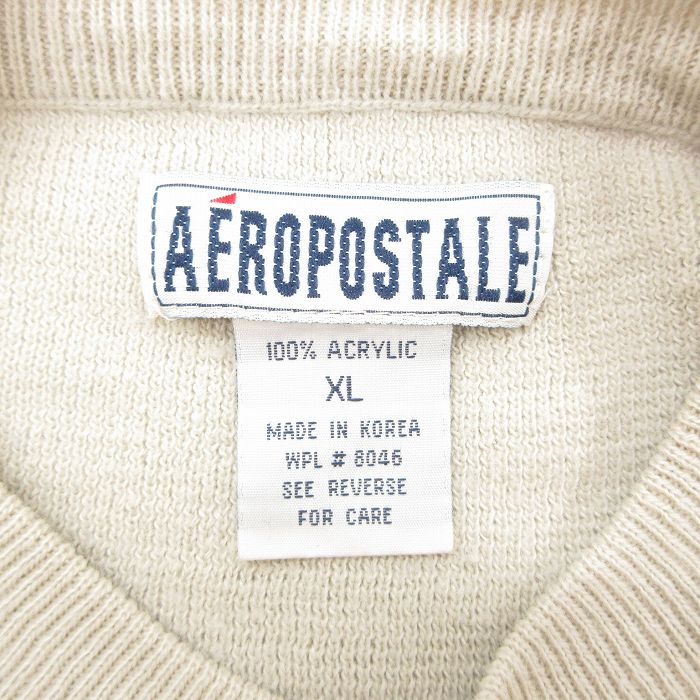 【中古】古着 エアロポステール AEROPOSTALE 長袖 セーター メンズ 00年代 00s 大きいサイズ 2L LL ビッグシルエット ゆったり ビッグサイズ オーバーサイズ アクリル クルーネック 丸首 薄グレー XLサイズ 中古 ニット トップス | 春夏 春物 春服 秋冬 秋物 秋服 3