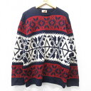 【中古】古着 アメリカンイーグル American Eagle 長袖 ノルディック セーター メンズ 00年代 00s 雪柄 ウール クルーネック 丸首 紺他 ...