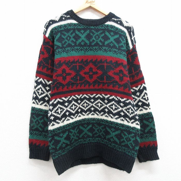 Crew Neck - 【中古】古着 長袖セーター レッド メンズ Mサイズ ニット トップス カジュアル アメカジ ストリート きれいめ ヴィンテージ レトロ オールド