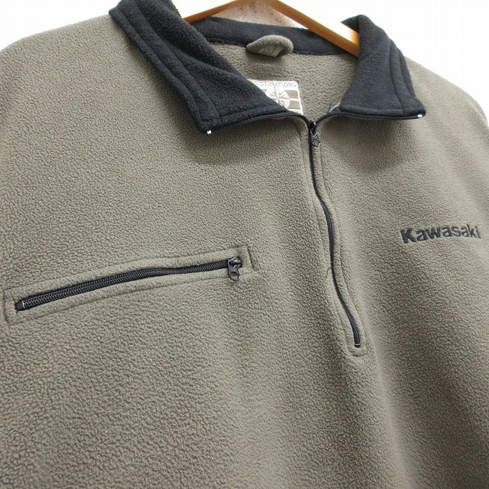 【中古】古着 長袖 ハーフジップ フリースジャケット メンズ カワサキ ベージュ系 カーキ XLサイズ 中古 アウター | 秋冬 秋物 秋服 冬物 冬服 カジュアル メンズファッション ファッション おしゃれ カジュアルジャケット