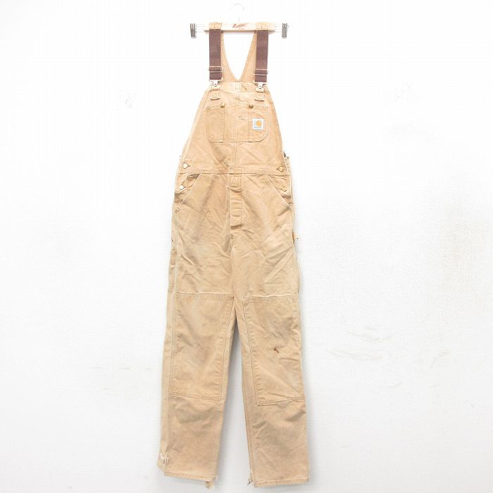 【中古】古着 カーハート Carhartt オーバーオール メンズ 90年代 90s ダブルニー ダック地 コットン USA製 アメリカ製 茶 ブラウン W34 中古 ボトムス | 春夏 春物 春服 秋冬 秋物 秋服 長ズボン カジュアル メンズファッション ファッション おしゃれ