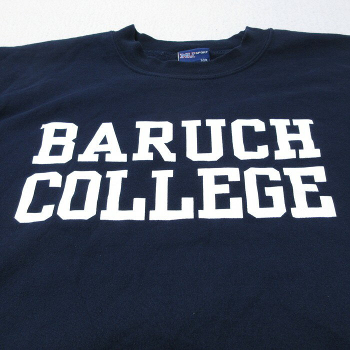 【中古】古着 MVスポーツ 長袖スウェット メンズ BARUCH カレッジ 大きいサイズ 2L LL ビッグシルエット ゆったり ビッグサイズ オーバーサイズ クルーネック 丸首 紺 ネイビー XLサイズ 中古 スエット トレーナー トップス | 春夏 春物 春服 秋冬 秋物 秋服 メン