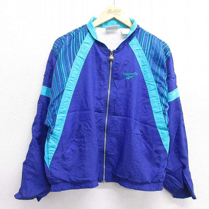 古着 リーボック 長袖 ナイロン ジャケット レディース 90年代 90s 紺 &yen;&nbsp;3,900（税込） 古着 リーボック 長袖 ナイロン ジャケット レディース 90年代 90s 葉 総柄 ラグラン 紫他 内側メッシュ &...