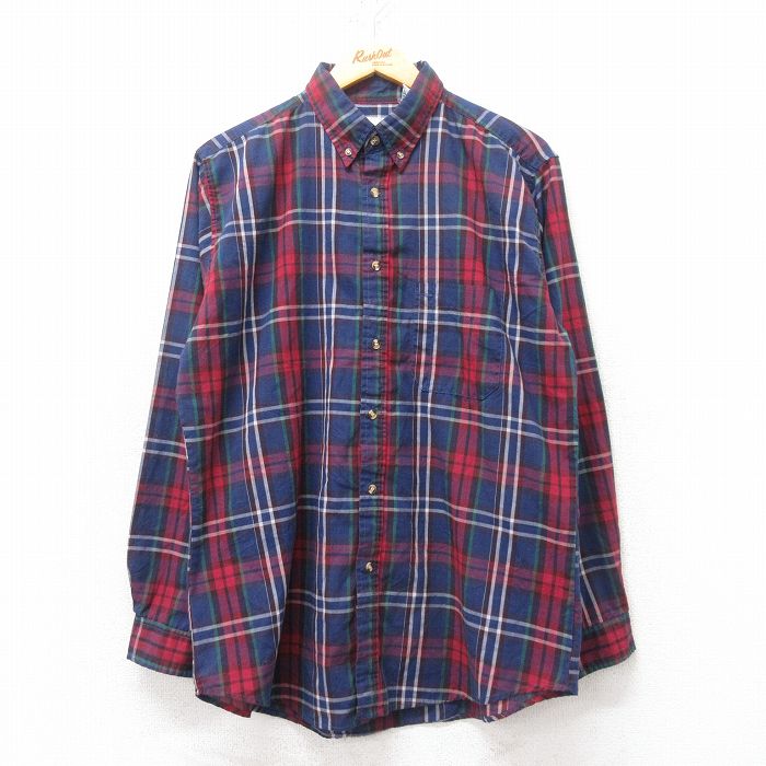 Rakuten - 【中古】古着 90s ボタンダウンシャツ メンズ XLサイズ 紺 チェック柄 長袖 ヴィンテージ アメカジ ストリート カジュアル きれいめ レトロ オールド 25feb15