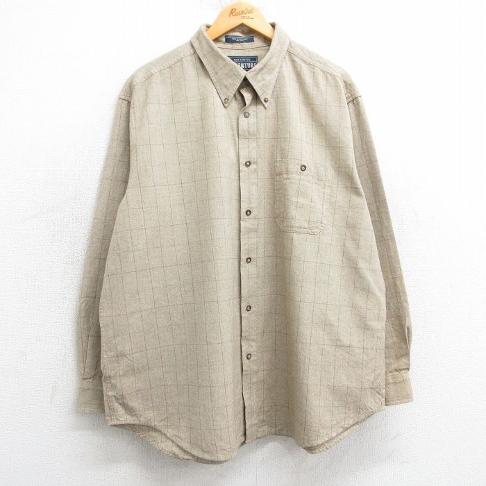 樂天商城 - 【中古】古着 長袖シャツ メンズ 00年代 00s 大きいサイズ 2L LL ビッグシルエット ゆったり ビッグサイズ オーバーサイズ ボタンダウン ベージュ他 カーキ チェック XLサイズ 中古 トップス | 春夏 春物 春服 秋冬 秋物 秋服 カジュアルシャツ メンズファッショ