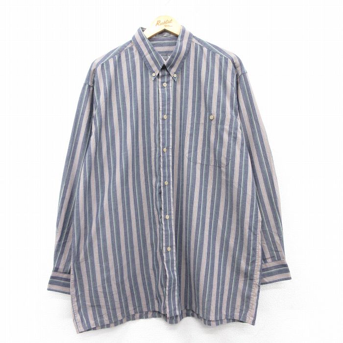 樂天商城 - 【中古】古着 長袖シャツ メンズ ボタンダウン 紺他 ネイビー ストライプ XLサイズ 中古 トップス | 春夏 春物 春服 秋冬 秋物 秋服 カジュアルシャツ メンズファッション 長袖シャツ おしゃれ カジュアル