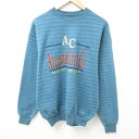 【中古】古着 長袖スウェット メンズ 90年代 90s ニュージャージー クルーネック 丸首 USA製 アメリカ製 青 ブルー ボーダー Lサイズ 中古 スエッ...