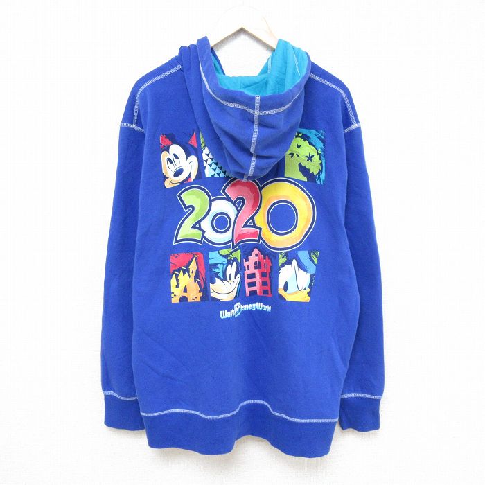 【中古】古着 長袖 フルジップスウェットパーカー メンズ 00年代 00s ディズニー DISNEY ミッキー MICKEY MOUSE 大きいサイズ 2L LL ビッグシルエット ゆったり ビッグサイズ オーバーサイズ 青 ブルー XLサイズ 中古 スエット トレーナー トップス 春夏 春物