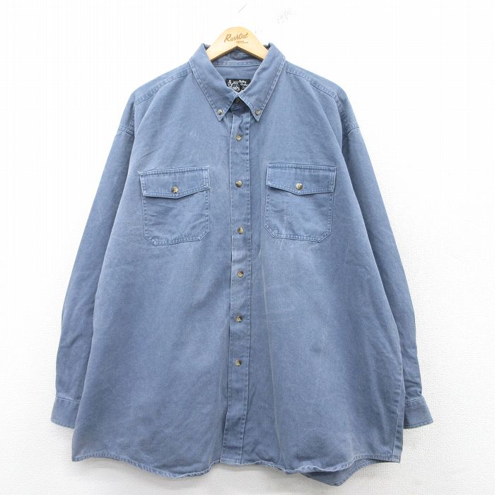 乐天商城 - 【中古】古着 長袖シャツ メンズ 00年代 00s 大きいサイズ 2L LL ビッグシルエット ゆったり ビッグサイズ オーバーサイズ ロング丈 コットン ボタンダウン 薄紺 ネイビー XLサイズ 中古 トップス | 春夏 春物 春服 秋冬 秋物 秋服 カジュアルシャツ メンズファッ