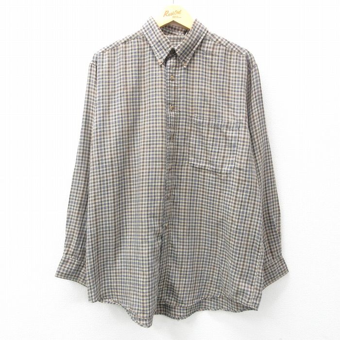 【中古】古着 長袖シャツ メンズ 90年代 90s ボタンダウン ベージュ他 カーキ チェック XLサイズ 中古 トップス | 春夏 春物 春服 秋冬 秋物 秋服 カジュアルシャツ メンズファッション 長袖シャツ おしゃれ カジュアル